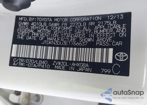 2014 Toyota Prius Four z USA, uszkodzony, nr VIN JTDKN3DU3E1766637